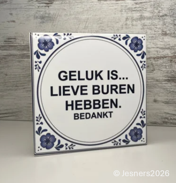 Delfts blauw tegeltje bedrukt met eigen tekst