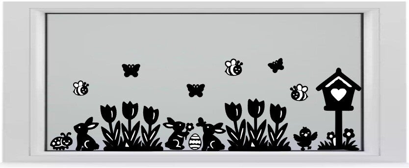Raamsticker tulpen en konijntjes