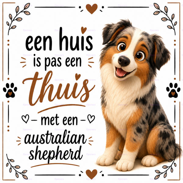 Honden tegel Australian Sheppard 15x15 cm