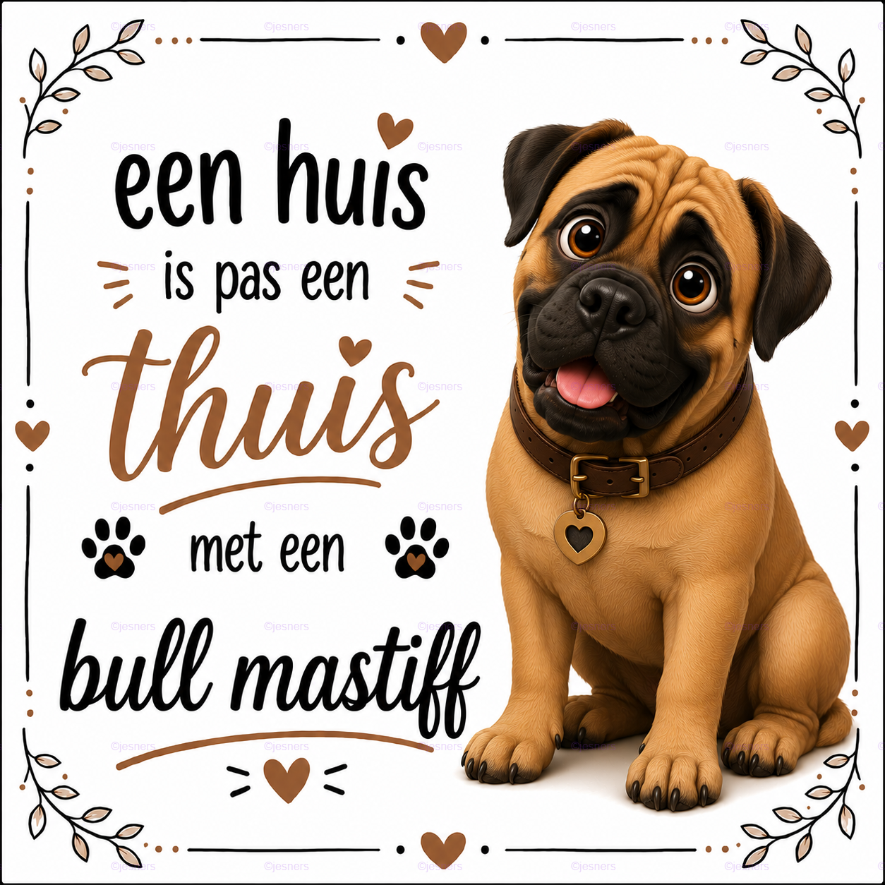 Honden tegel Bull Mastiff 15x15 cm