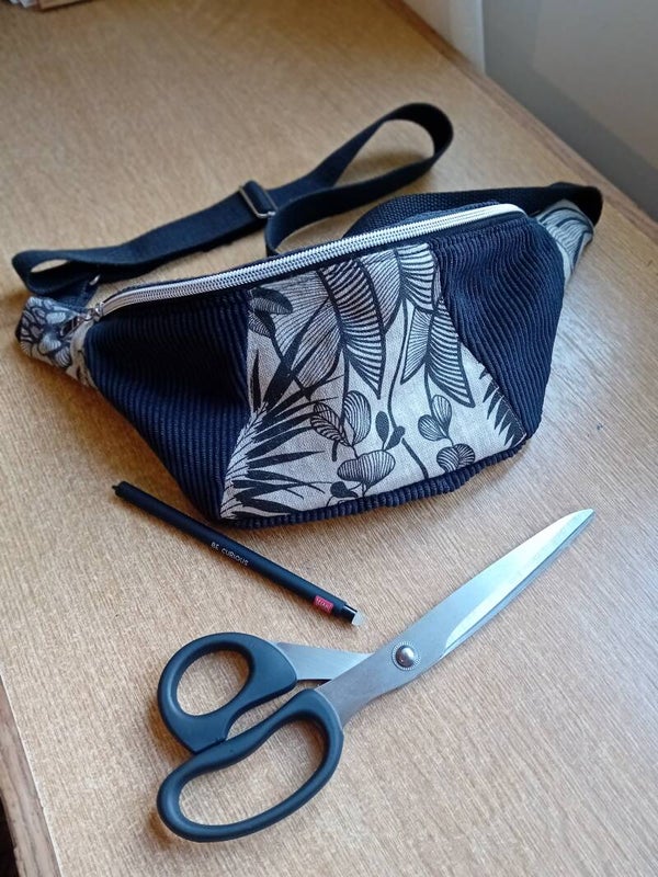 Sac banane velours noir et motifs