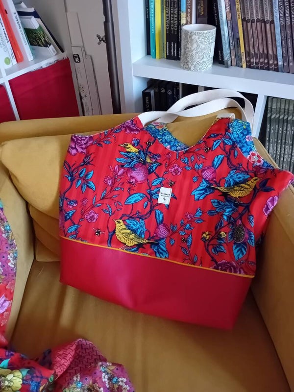 Cabas velours et simili cuir rouge