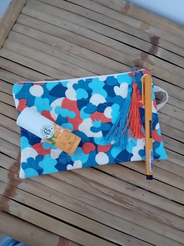 Petite trousse plate simili cuir et tissu