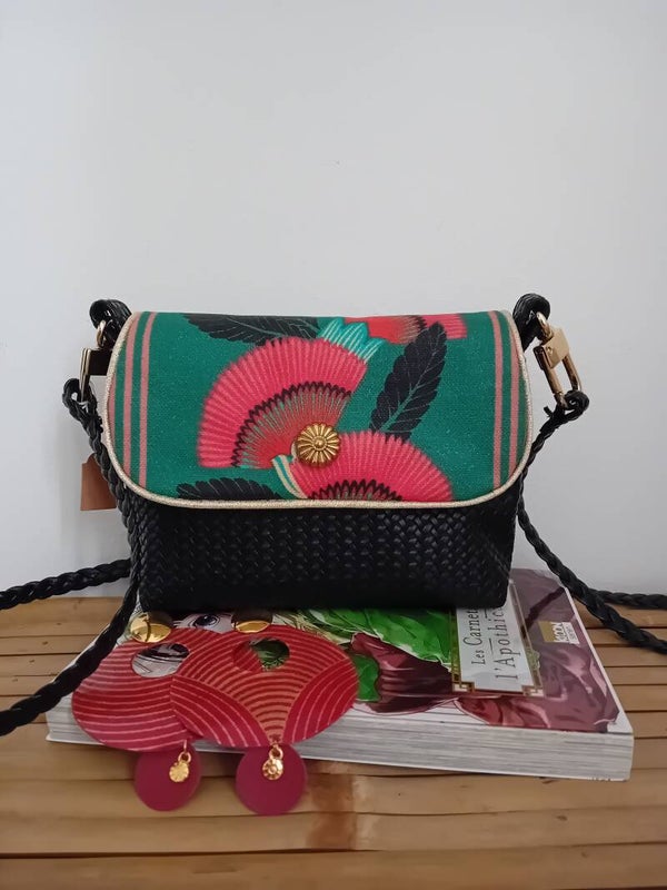 Mini besace simili tressé et tissu enduit Thevenon