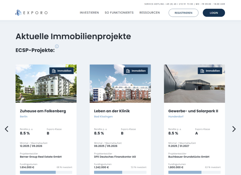 Exporo - Aktuelle Immobilienprojekte ECSP-Projekte 2025