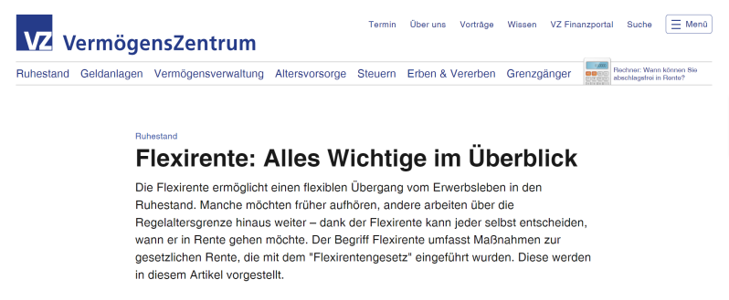 Flexirente und flexibel ins Rentenleben