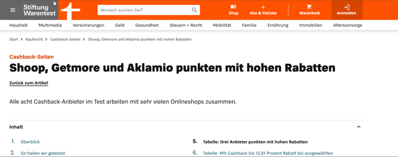 Abbildung 4: Die besten Cashback-Portale für Rentner 2025 (Quelle Rentner24.eu & Stiftung Warentest Fotos 26.05.2024