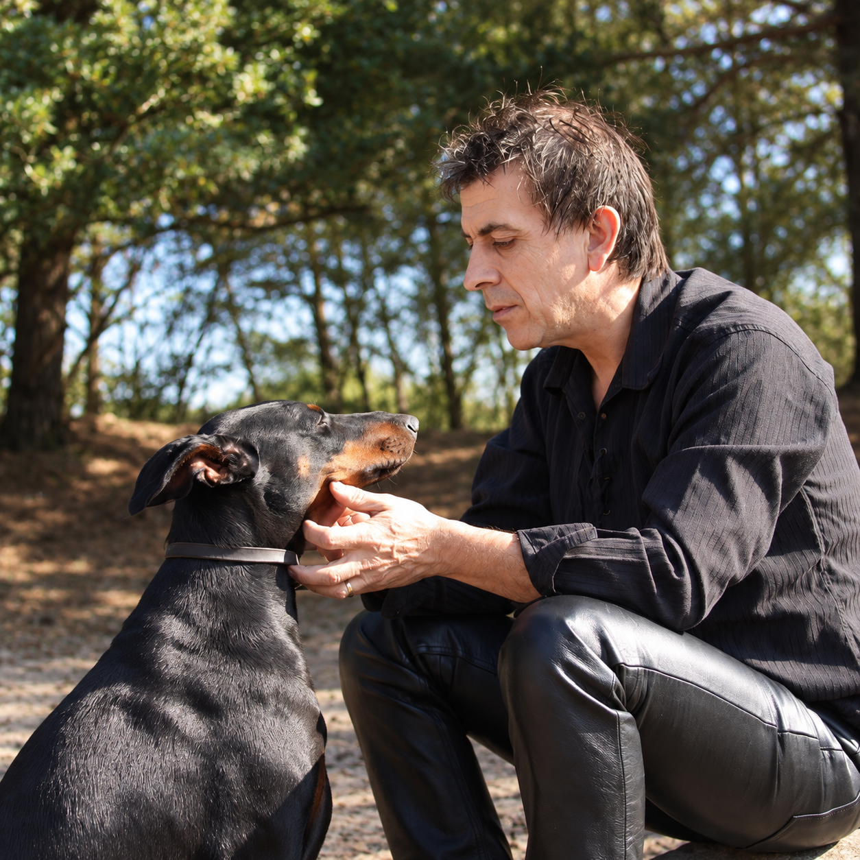 Mark Falconer Atlee geeft Animal Healing aan een ontspannen Dobermann