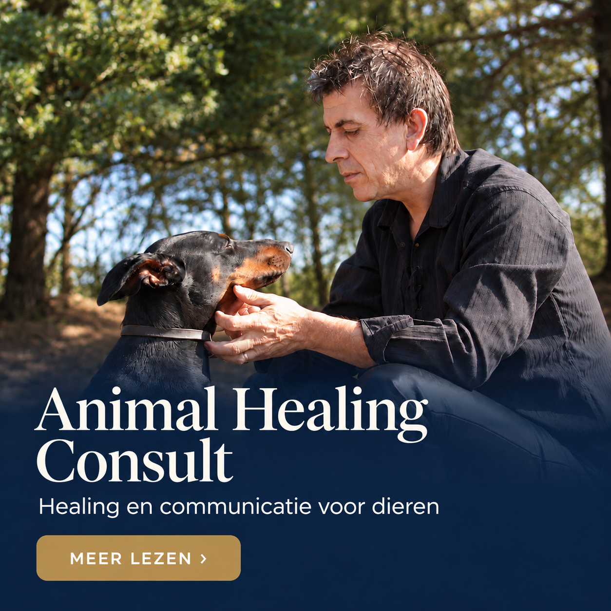 Animal Healing-consult met Mark Falconer Atlee en een Dobermann