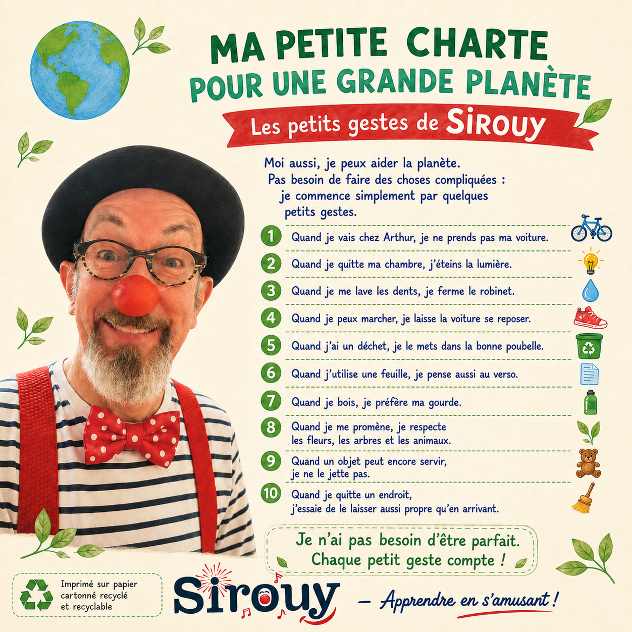 Recto de la charte des petits écogestes de SIROUY