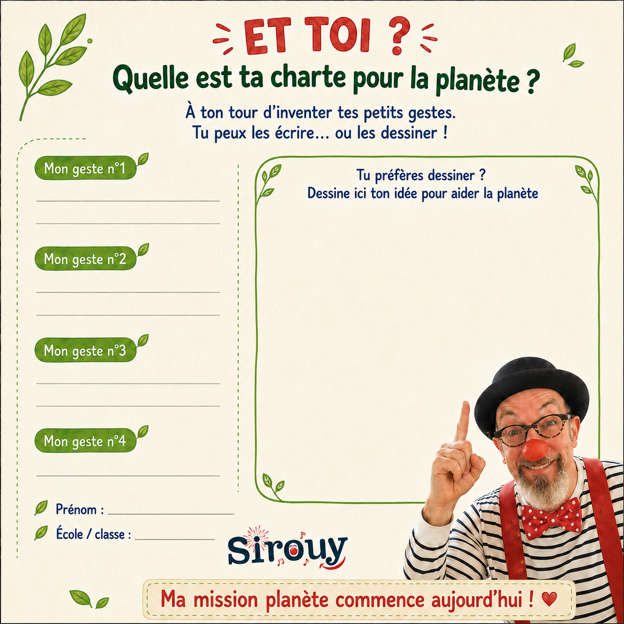 Verso de la charte permettant aux enfants d'inventer leurs propres écogestes
