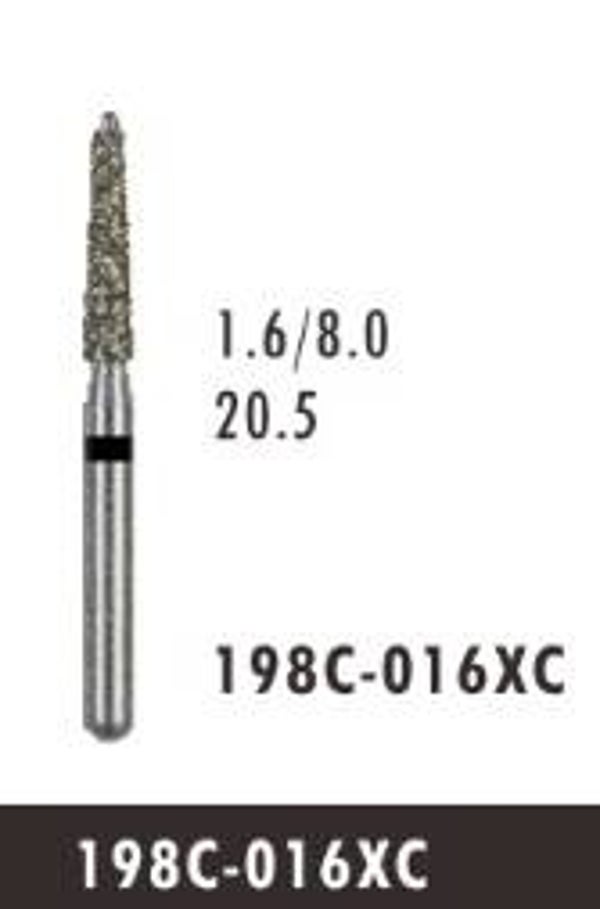 198C-016XC - Super Coarse Cone Diamond Bur with Pin Guide for Crown Prep (10 burs)