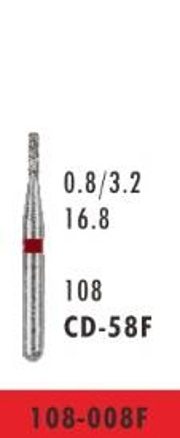 CD-58F - Small Short Flat End Cylinder / Fissure Diamond Bur for Children's Teeth - Fine Grit (10 burs)