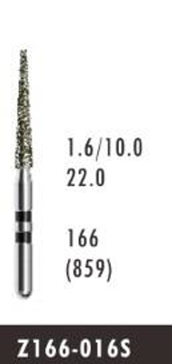 Z166-016S - Zirconia Cutting Pointed Cone Diamond Bur (10 burs)