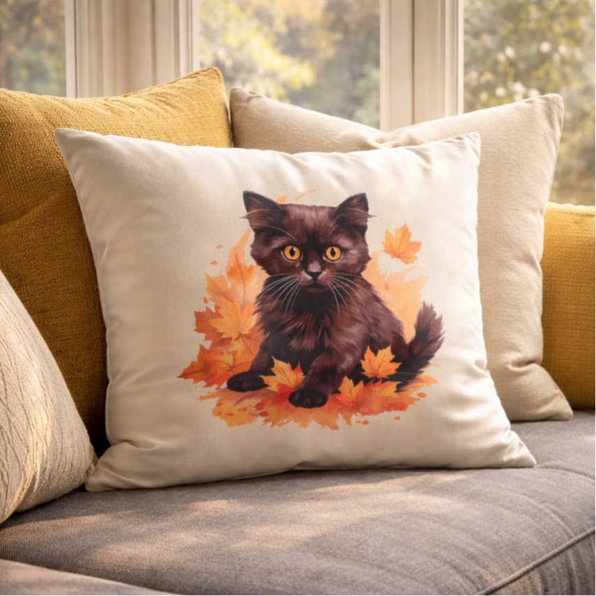 Kissenüberzug "Katze im Laub"