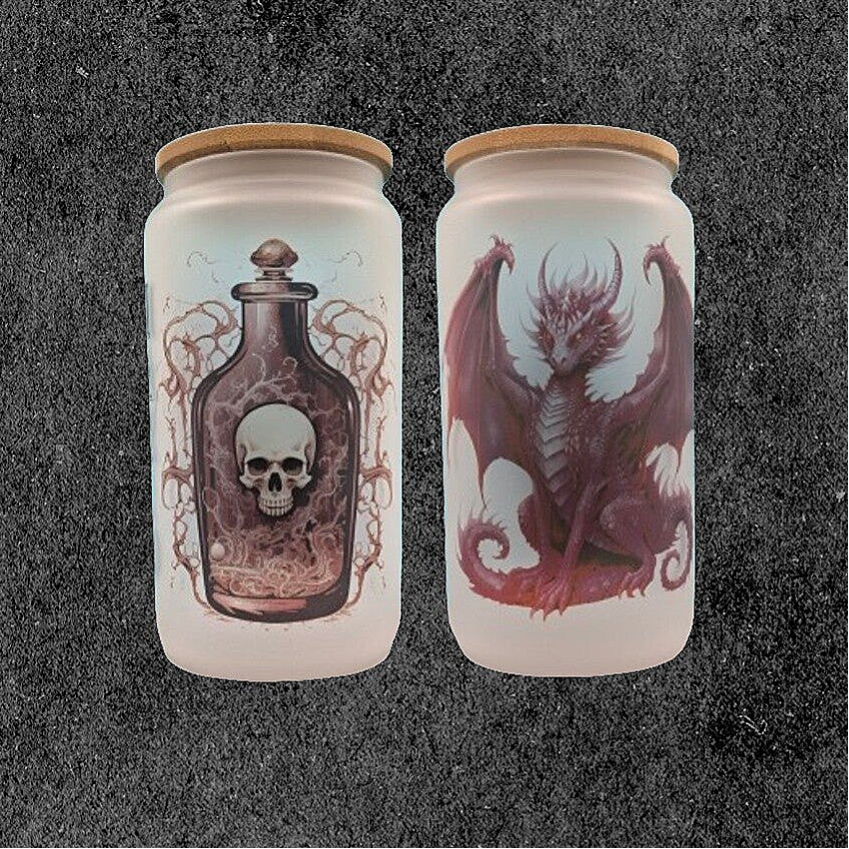 Trinkglas mit Bambusdeckel und Strohhalm "Gothic-Style"