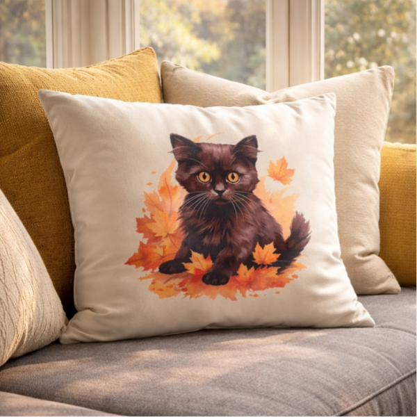 Kissenüberzug "Katze im Laub"