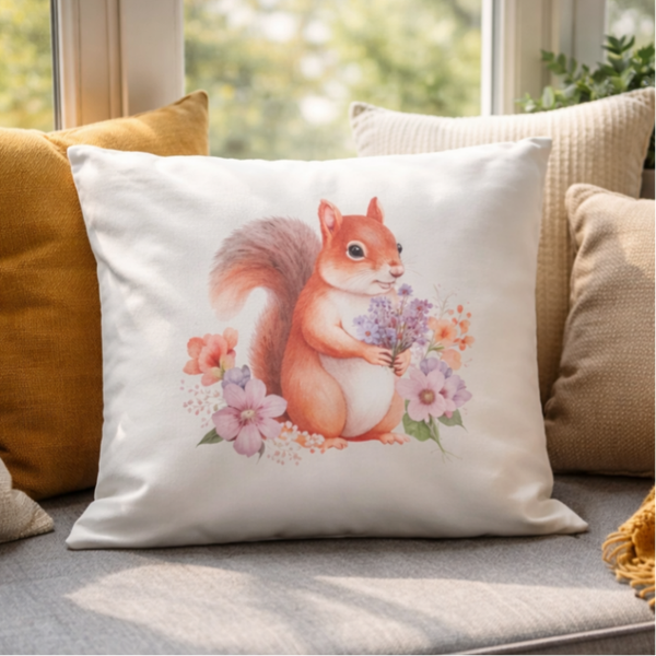 Kissenüberzug "Eichhörnchen mit Blumen"