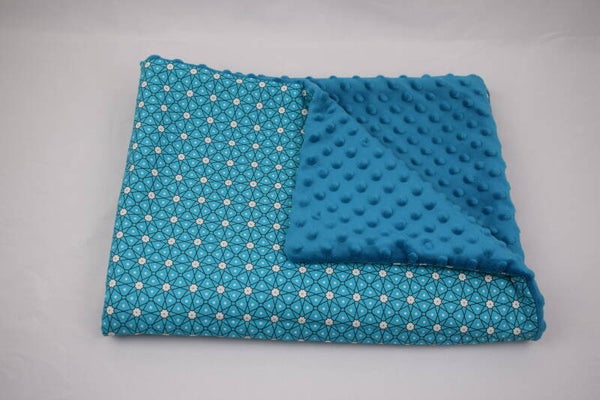 Couverture étoiles et fleurs bleu turquoise