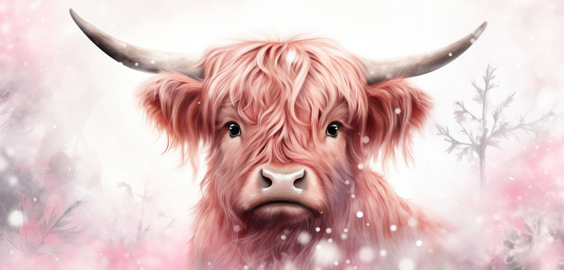Highland Cow, snowy pink