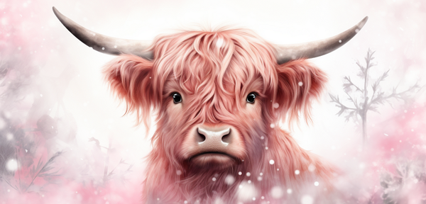 Highland Cow, snowy pink