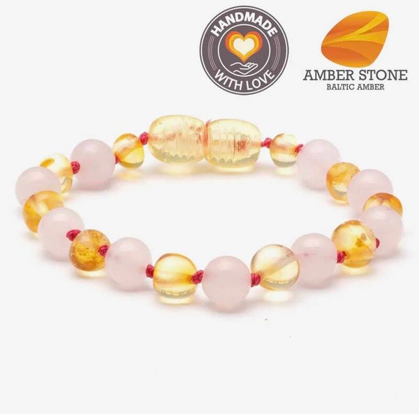 Baltische barnsteen & rozenkwarts armband