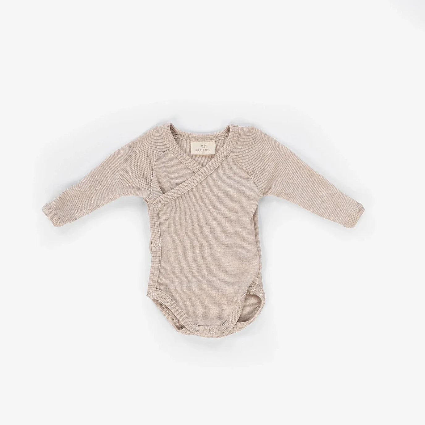 Kico label: Baby overslag romper merinowol beige