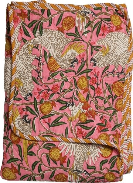 Au Maison: plaid tropische vogel roze