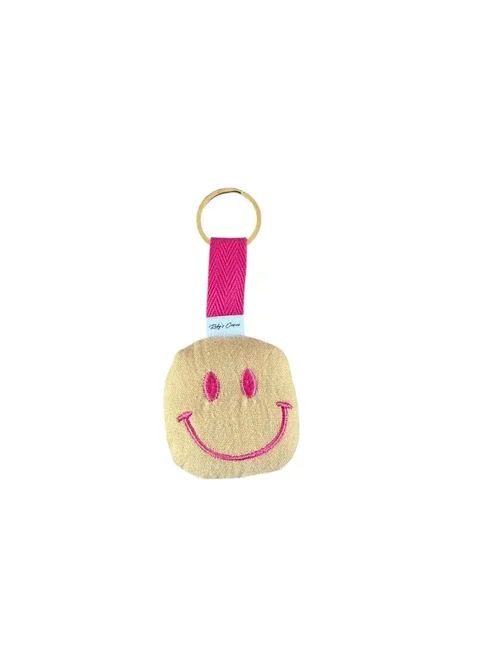 Ruby's corner: Sleutelhanger smiley mousseline geel/ roze