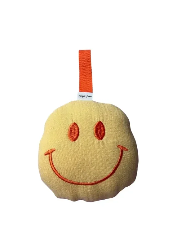 Ruby's corner: Speenknuffel smiley mousseline geel/oranje