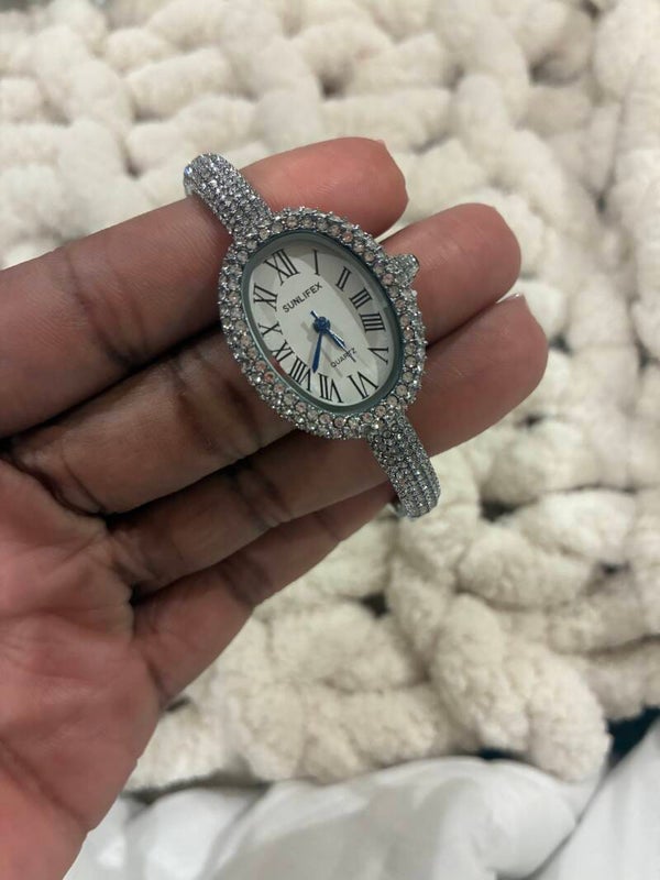 Silver diamond watch