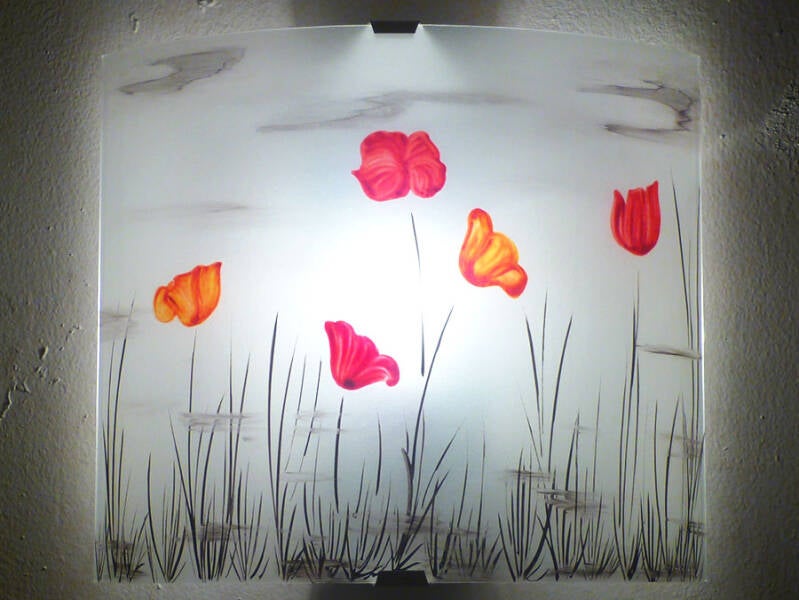 applique murale paysage de forme incurvée à motif coquelicots et fleurs des champs