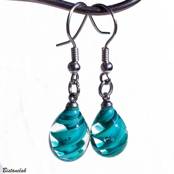 Boucles d'oreilles Gouttes à spirale vert pétrole