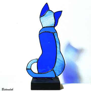 Objet déco vitrail chat bleu