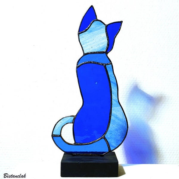 Objet déco vitrail chat bleu