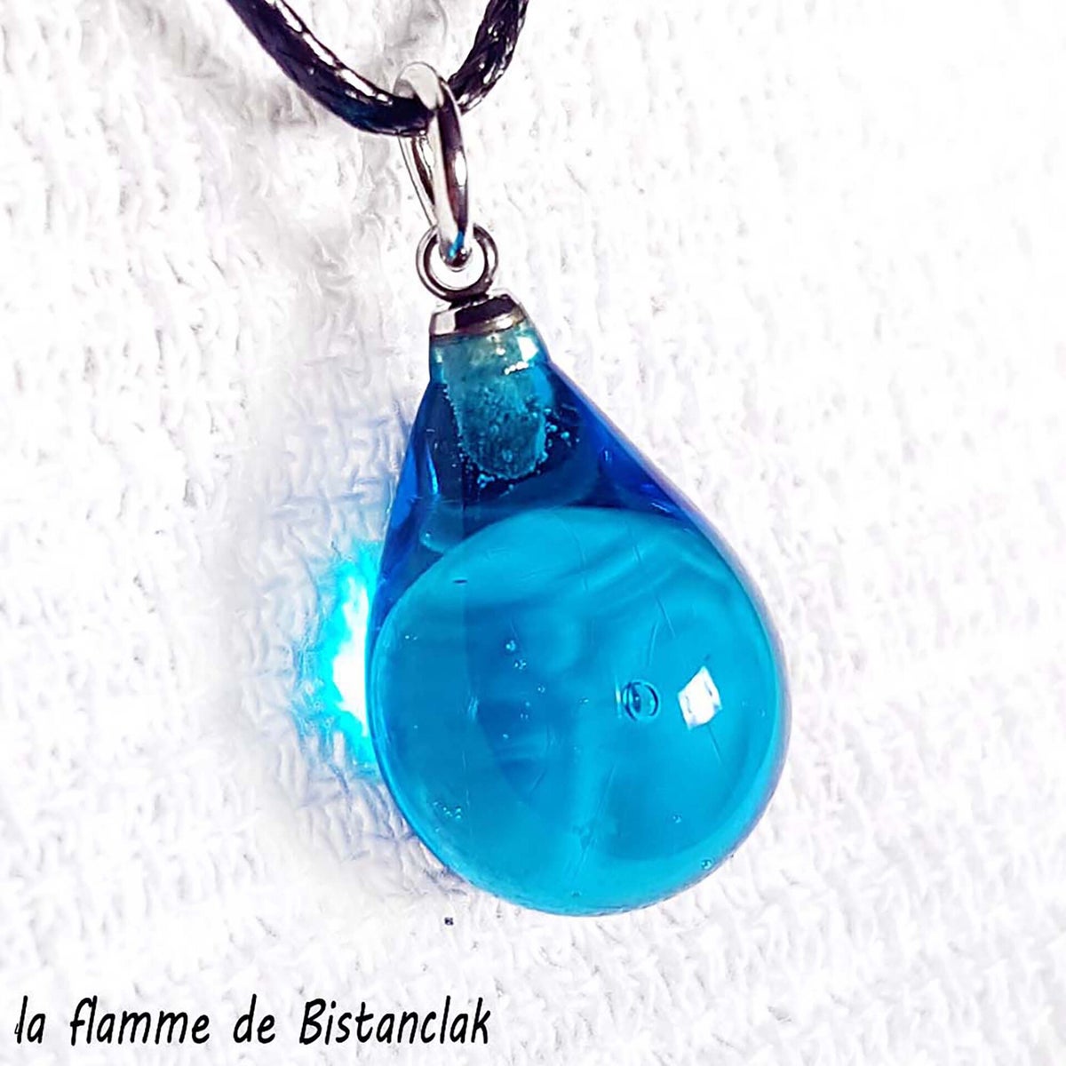 Pendentif Goutte En Verre De Murano Signé - Argent Noir - Vintage En Très Bon état