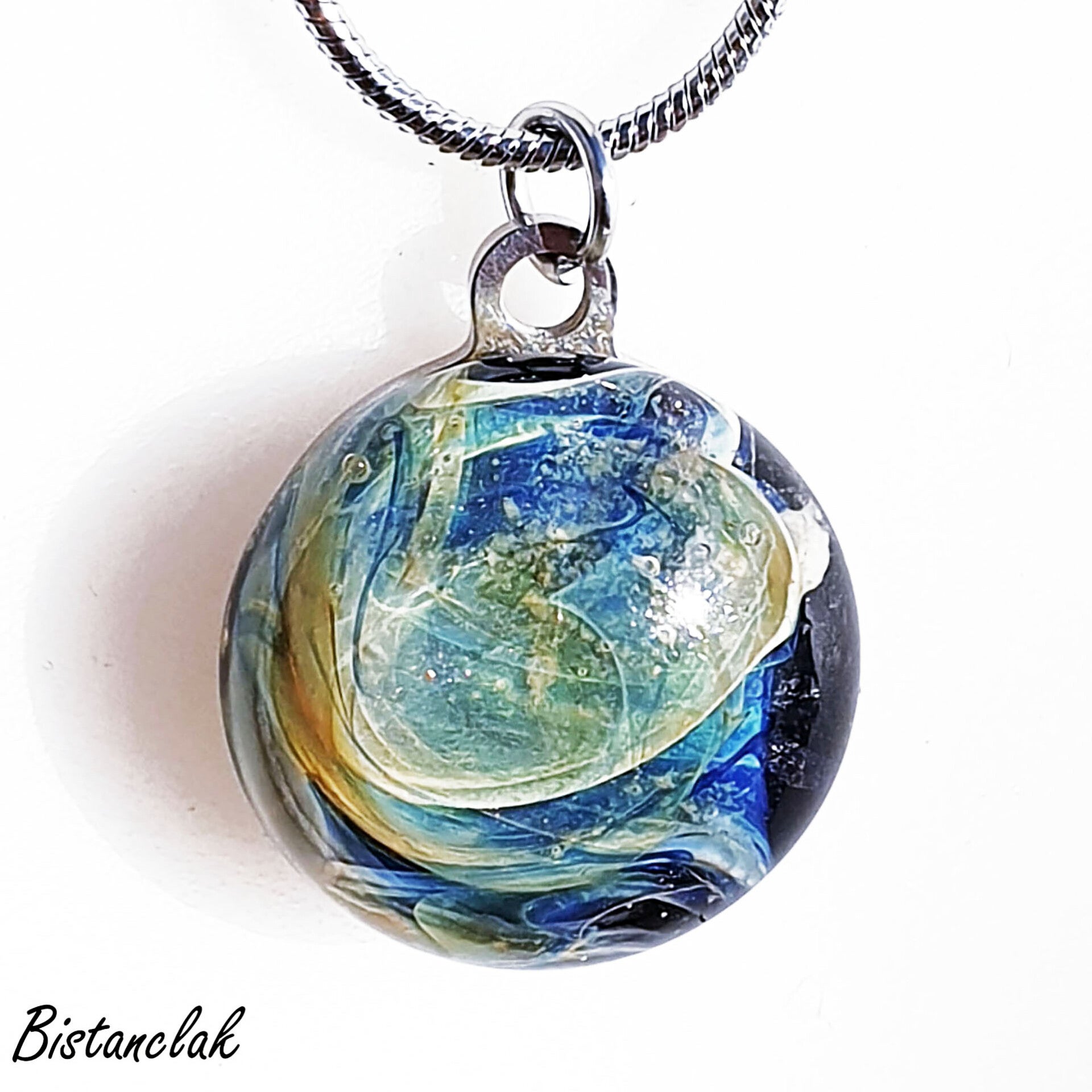 Pendentif Cabochon bleu voilé