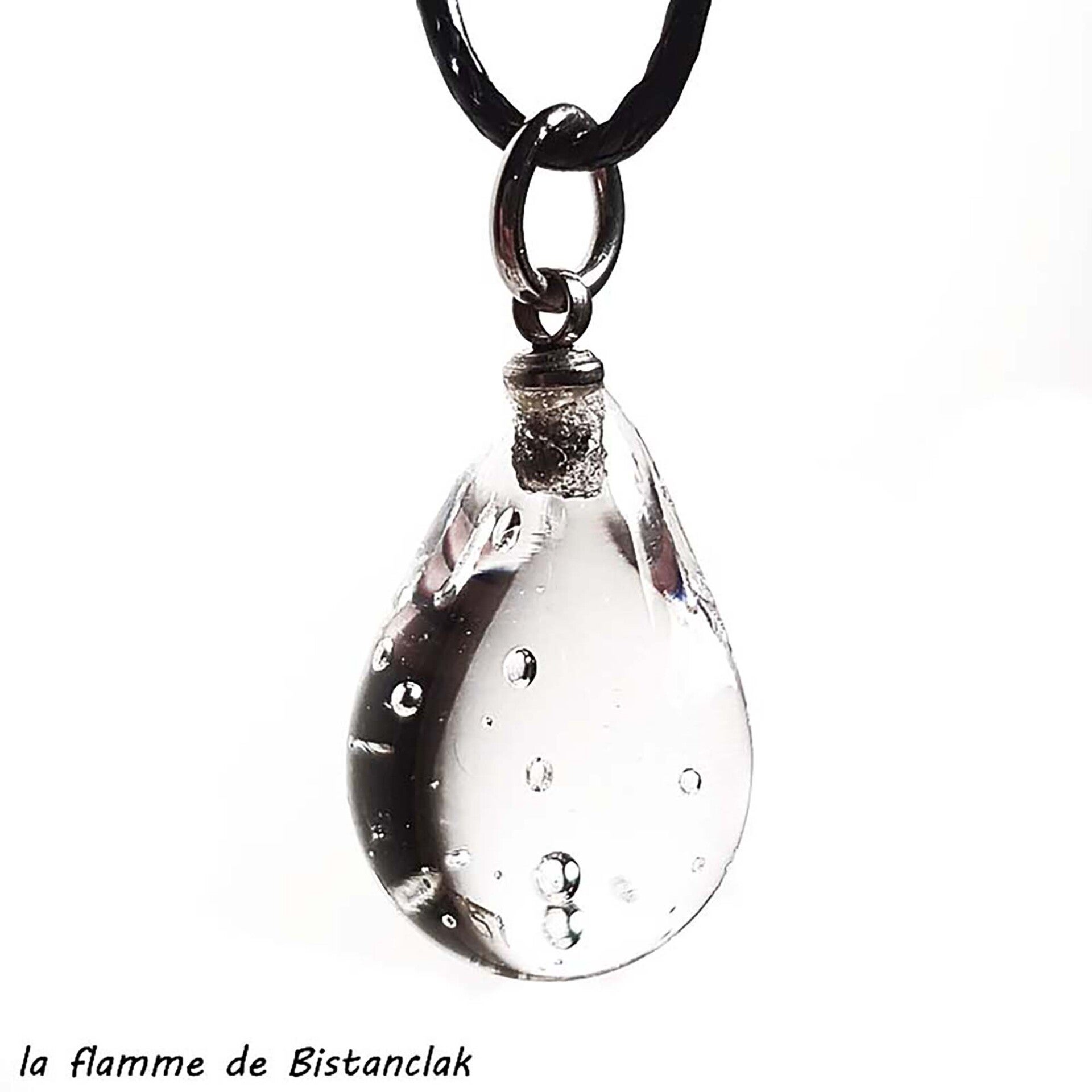 Pendentif Vintage En Forme De Goutte En Verre De Murano Signé - Monture Plaqué Argent, Cordon De 54 Cm - Très Bon état
