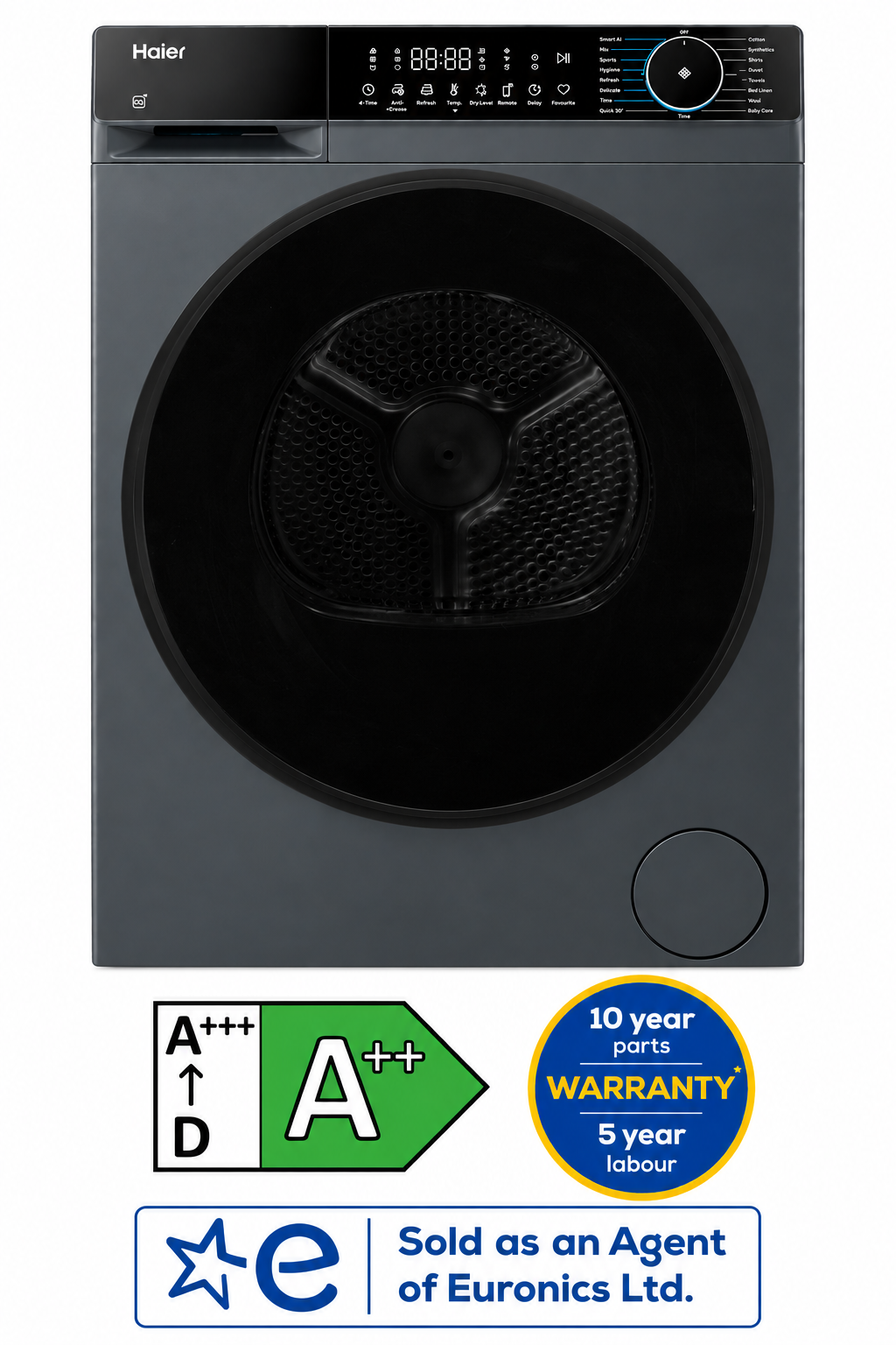 HAIER X Series 5 Plus HD90 D357AGU1-U WiFi-enabled 9kg Heat Pump Tumble Dryer - Graphite