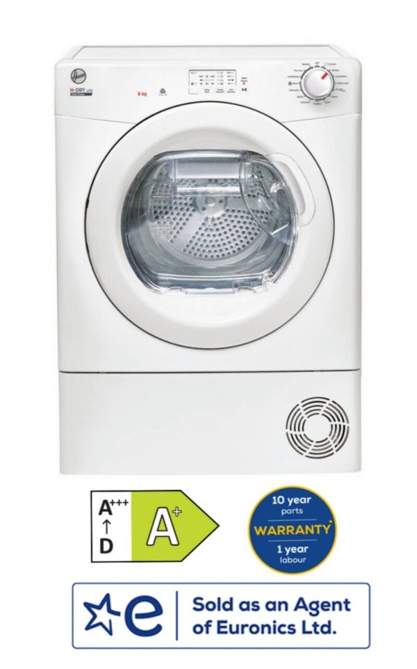 Hoover H-Dry 300 HLE H8A1LE-80 8kg Heat Pump Tumble Dryer - White