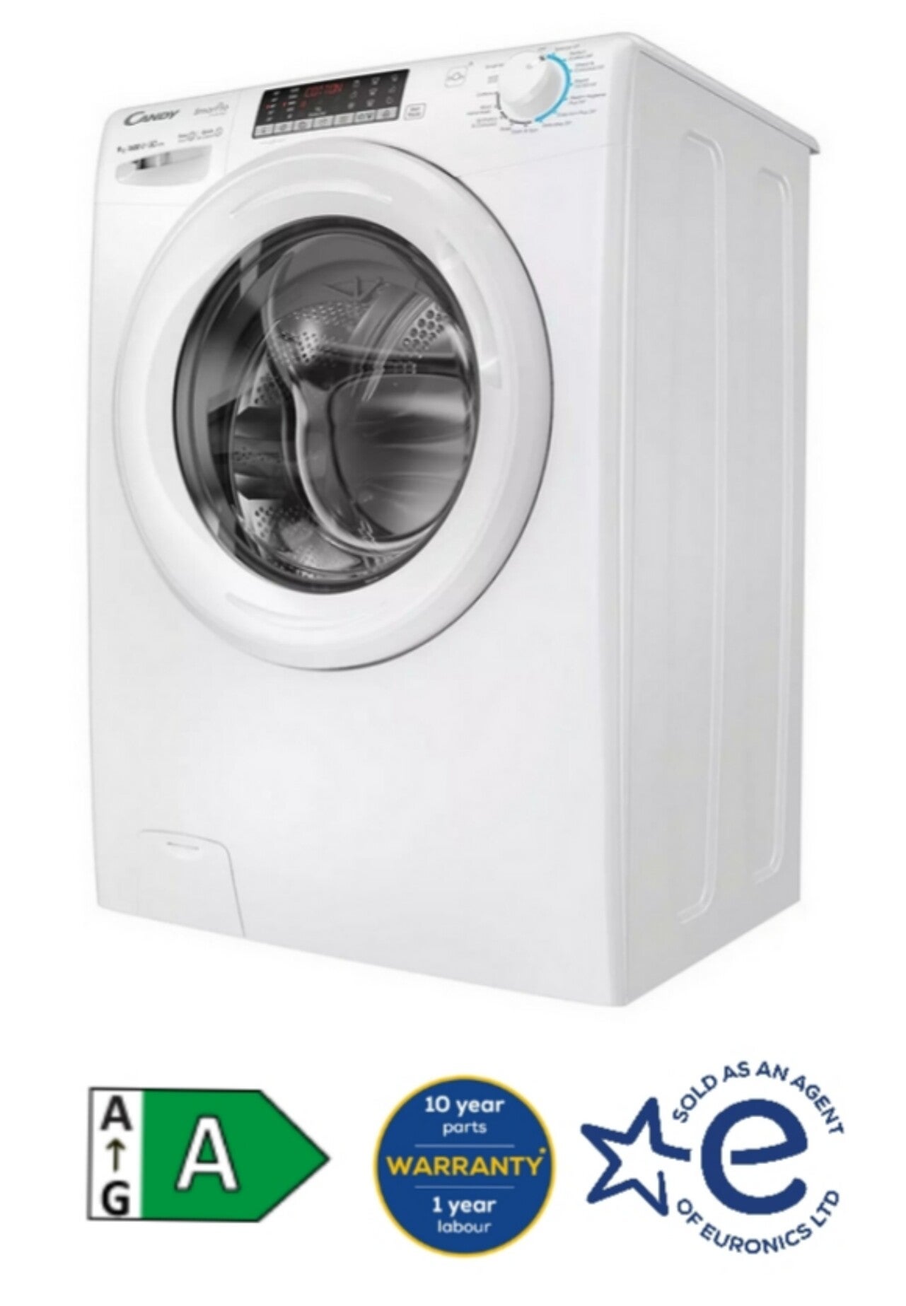 Candy CSO 696TWM6-80 Pro Inverter 9kg, 1600 Spin Washing Machine - White
