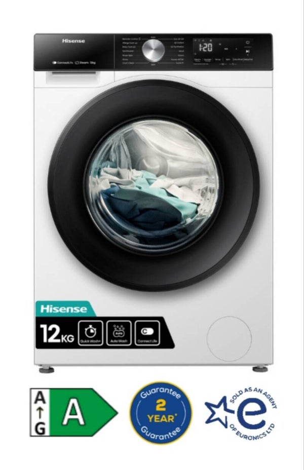 Hisense WF3S1243BW3 12kg 1400 Spin, Steam Washing Machine - White