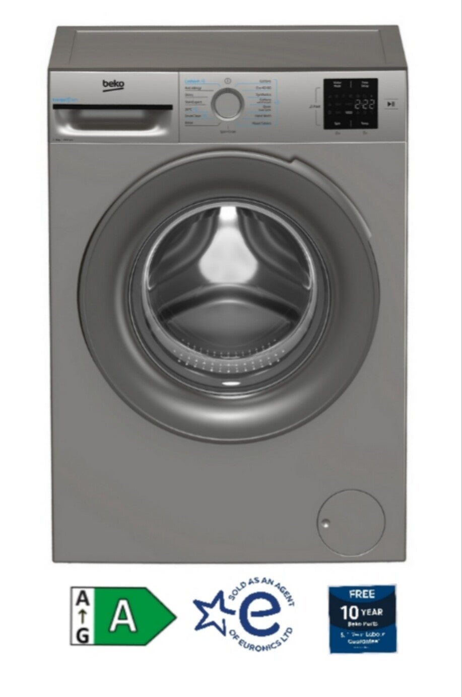 Beko BMN3WT3841S 8kg 1400 Spin EnergySpin Washing Machine - Silver