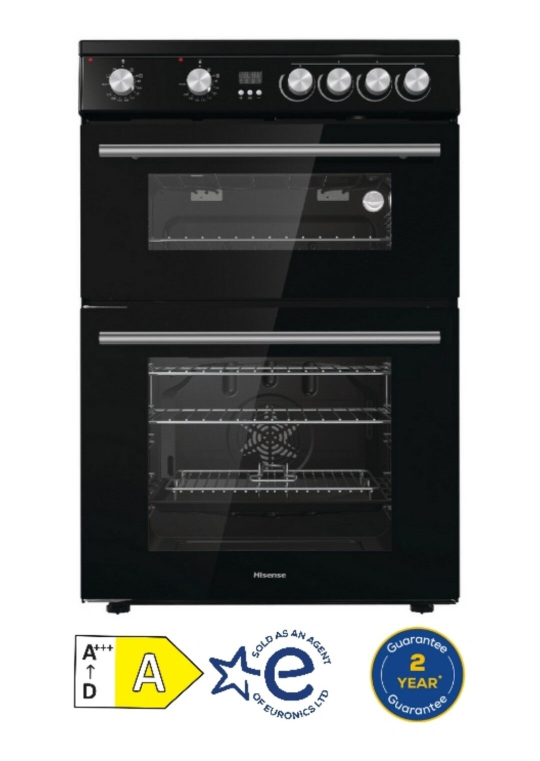 Hisense HDE3211BBUK 60cm Double Oven Electric Cooker with Ceramic Hob - Black