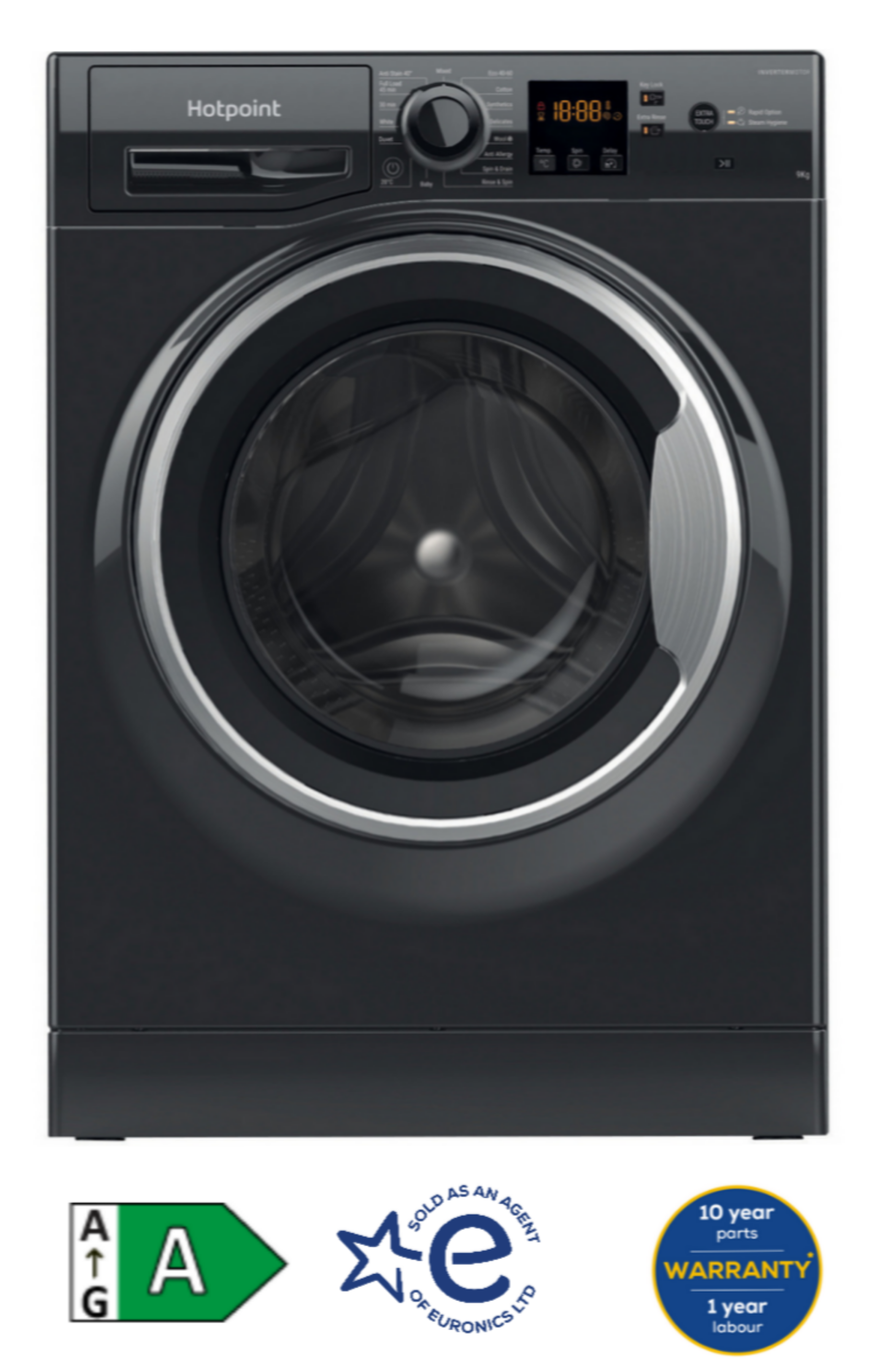 Hotpoint NSWF946BSUK 9kg 1400 Spin Washing Machine - Black