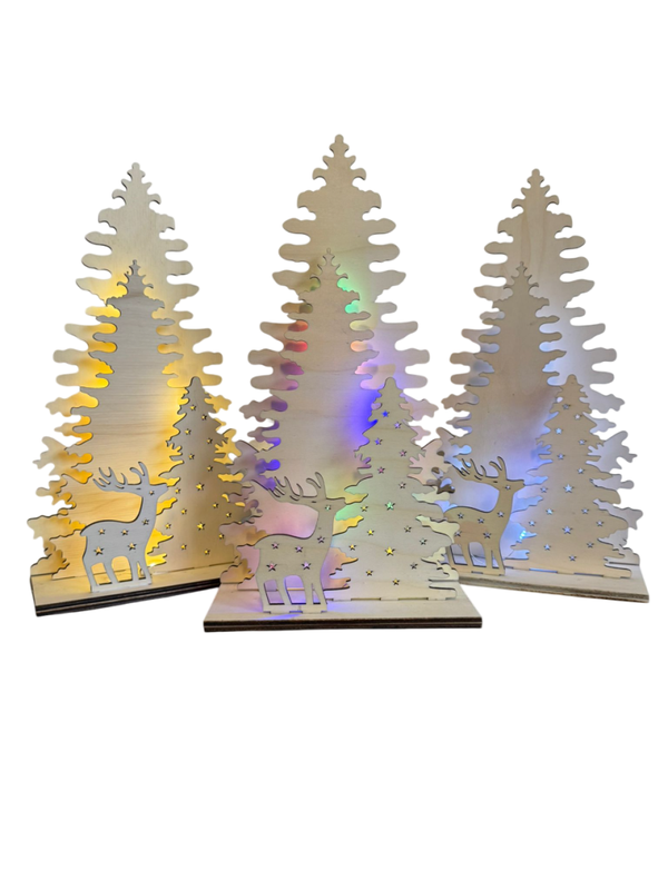 ✨ Wunderschönes Holz-Deko "Tannenwald mit Rehen" – Natürliche Eleganz für Zuhause! 🦌🌲