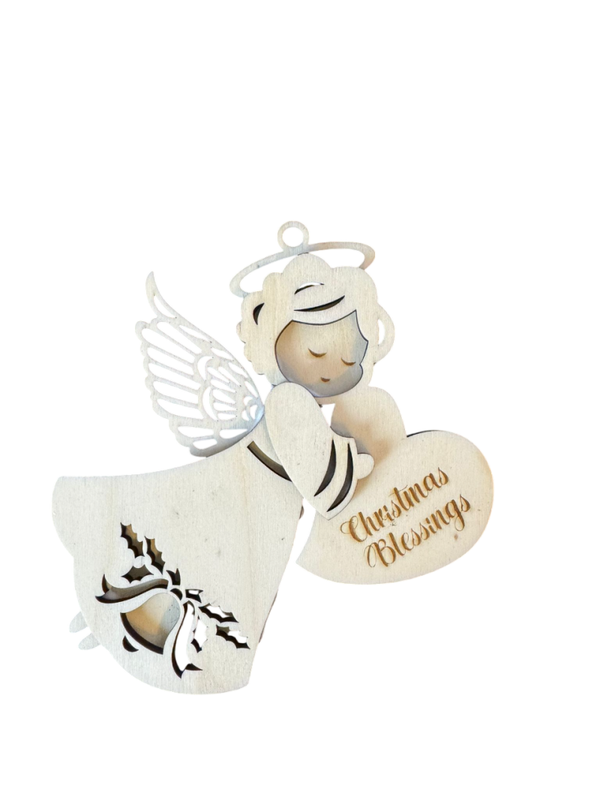 ✨ Filigraner Holz-Schutzengel Anhänger – Weihnachtsdeko