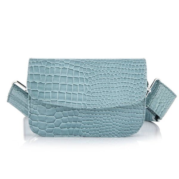 Schoudertas croco blauw