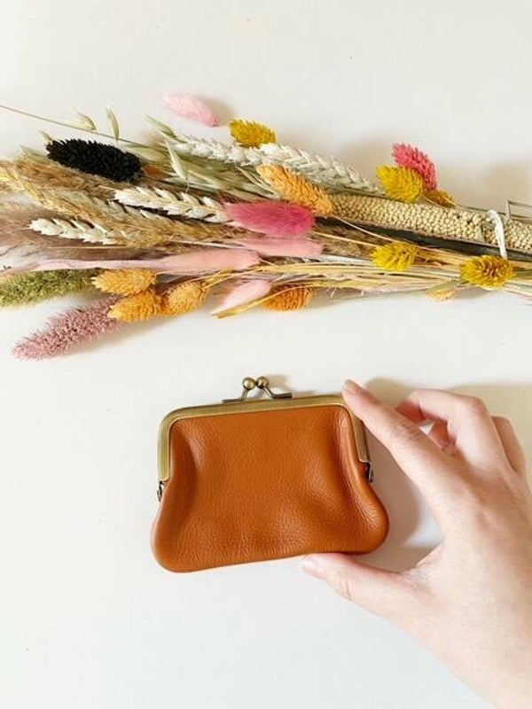 Lederen knip portemonnee camel