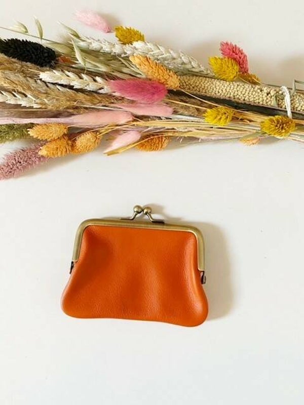 Lederen knip portemonnee oranje